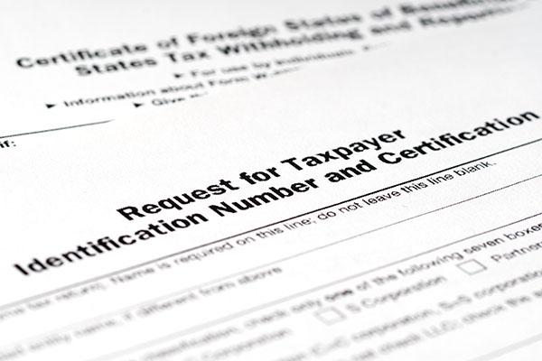 application form w-9, request for taxpayer identification number tin and certification close up shot