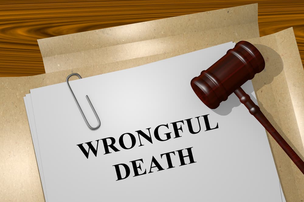 Wrongful death document and judge&rsquo;s gavel symbolizing legal action after a fatal car accident caused by negligence.