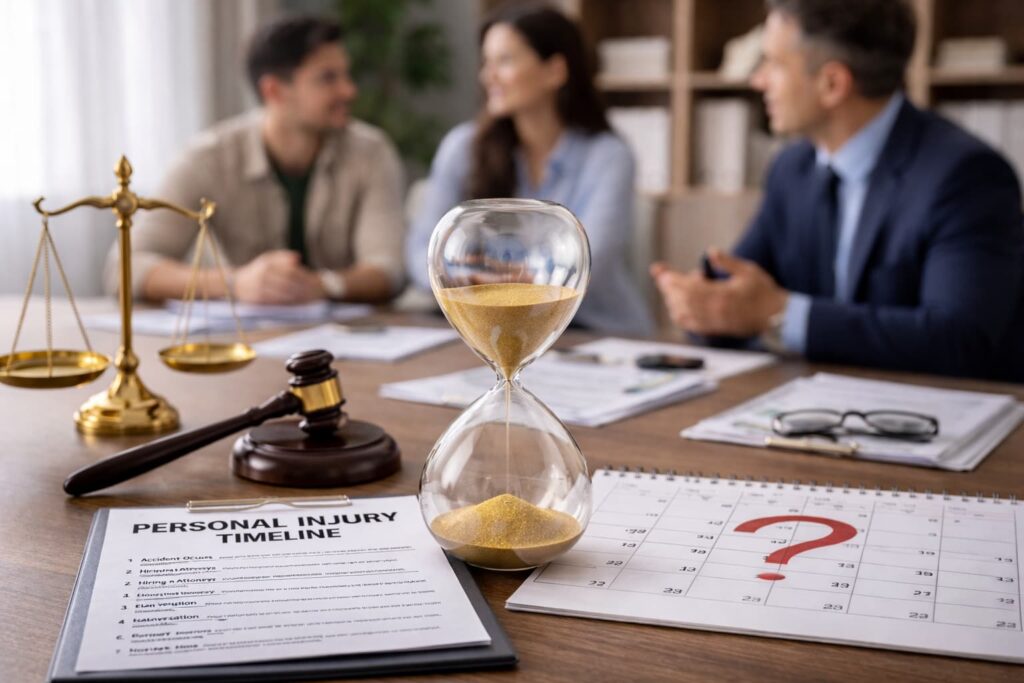 Personal injury timeline illustrating how long an injury claim may take from start to resolution